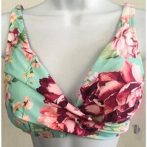 Freshwater Swimsuit Bikini Top Women Size M Blue with Pink Red Flowers New w Tag